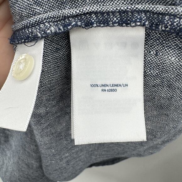 Lands' End 100% Linen Midi Shirt Dress Sz L (14-16) Chambray Blue Pockets Beachy - Picture 7 of 12